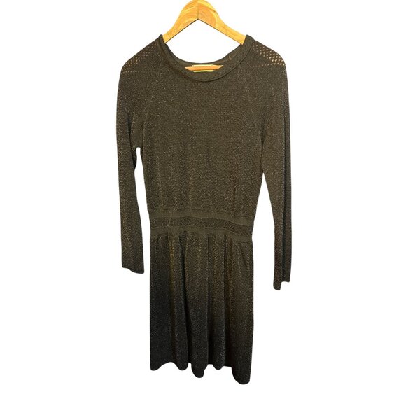 Tory Burch Black Sparkle Dress M Metallic Fibers Acrylic Wool Blend Made In Turk - Picture 2 of 7